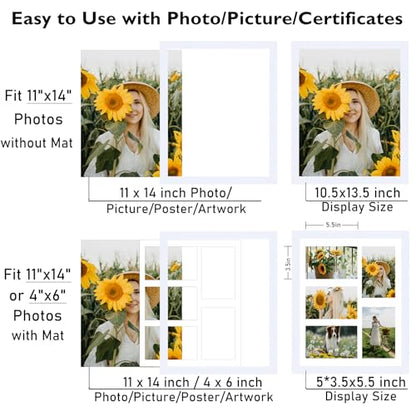 JCJMY 11x14 Collage Picture Frame with Mat, Display 5 Pcs 4x6 Photos or 11x14 Picture, Five Opening 4x6 Picture Frame Collage for Wall Hanging, Lightweight 4 x 6 Multi Photo Frame, White - color: White