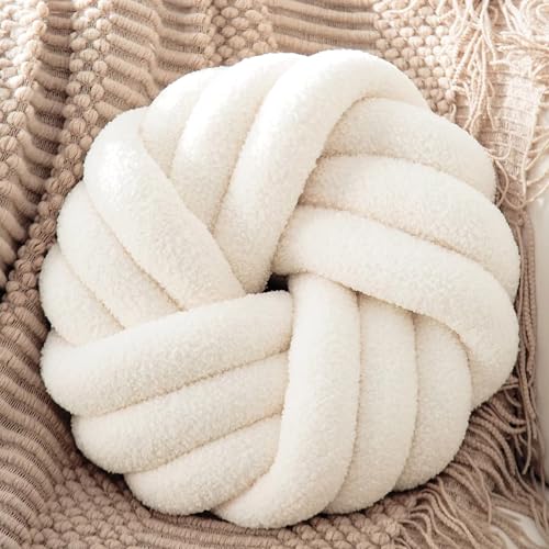 XIAIJIA Knot Pillow, Round Throw Pillows for Sofa & Bedroom, White,14 Inch | Soft Plush PP Cotton Filled Handmade Knotted Round Cushion, Decorative Pillows Decor for Sofa, Couch & Bed - color: White