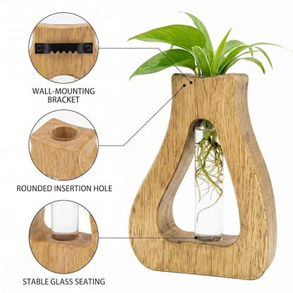 Plant Propagation Station with Glass Test Tube Vases, Wooden Stand Planter Terrariums for Hydroponic Plant Cuttings, Home Office Desktop Decor, Gift for Plant Lovers - size: 4.7"x6.4"