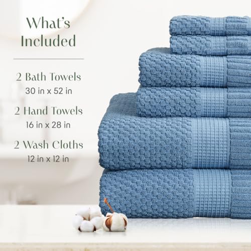 100% Cotton 6 Piece Bath Towel Set | Blue Towels | Oeko‑TEX Standard 100 | Soft & Absorbent, Quick‑Dry | Trinity Collection - Blue Shadow - color: Blue Shadow, size: 6 Piece Set