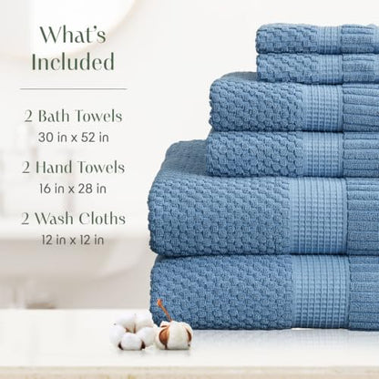 100% Cotton 6 Piece Bath Towel Set | Blue Towels | Oeko‑TEX Standard 100 | Soft & Absorbent, Quick‑Dry | Trinity Collection - Blue Shadow - color: Blue Shadow, size: 6 Piece Set