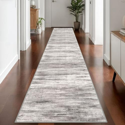 KOZYFLY Modern Abstract Washable Rug Runner 2.6x14 Hallway Rug Runner Non-Slip Soft Kitchen Runner Rugs, Grey/Light Beige/Brown Striped Carpet for Entryway Bathroom - color: Grey/Light Beige/Brown, size: 2'8" x 14' (Runner)