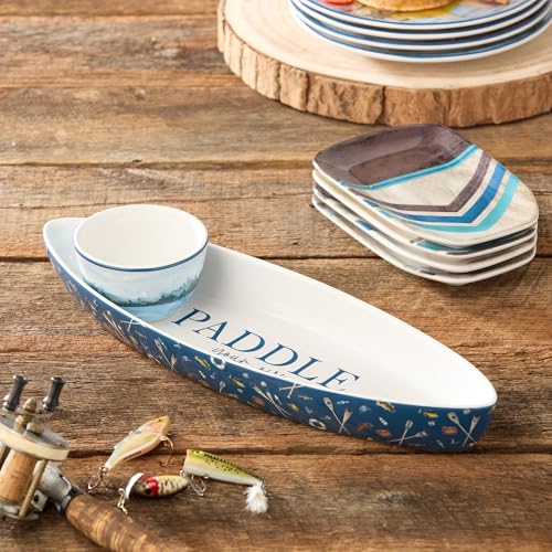 Wake at the Lake 3-D Canoe Chip & Dip Set, Two-Piece Serving Tray with Dip Bowl & Spreading Knife, Durable Design, Lightweight & Easy to Clean, Perfect for Chips, Veggies & Dips