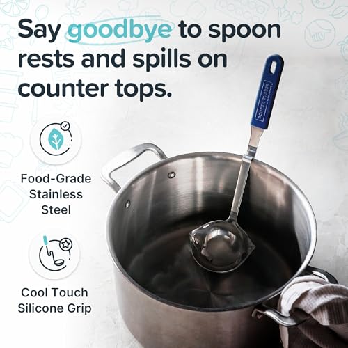 Souper Cubes Soup Ladle Stainless Steel with Patented Pot Hook, Blueberry | Durable Stainless Steel Ladle Hooks to Your Pot to Help Prevent Drips and Keep Counters and Stovetop Clean - color: Blueberry, size: Ladle 1-Pack