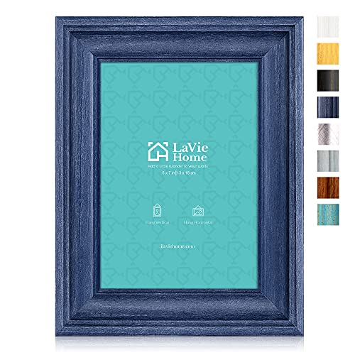5x7 Picture Frames (3 Pack, Bule) Rustic Photo Frame Set with High Definition Glass for Wall Mount & Table Top Display - color: Blue, size: 5x7
