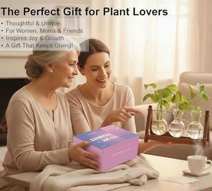Plant Terrarium with Wooden Stand, 3 Bulb Glass Vase Metal Holder, Retro Hydroponics Planter for Home/Garden/Office Decor, for Women & Mom (1, Natural Wood, 3-Bulb)
