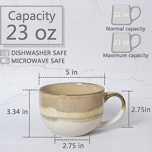 Bosmarlin Ceramic Jumbo Coffee Mug Set of 2, 23 Oz, Large Mug Soup Bowls with Handles, Dishwasher and Microwave Safe (Brown Grey) - color: Brown Grey