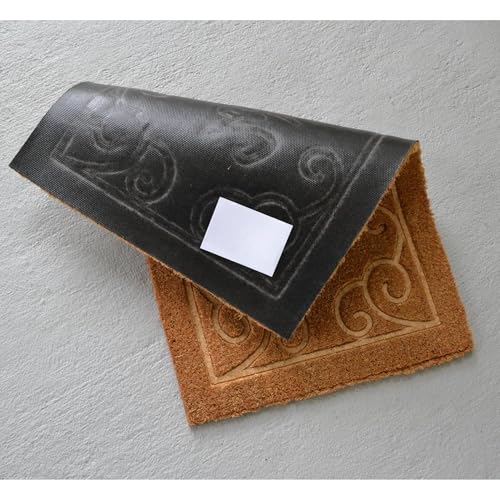 Embossed Welcome Coir Doormat Natural Coconut Fiber Entry Mat Non Slip Backing Heavy Duty Indoor Outdoor Front Door Porch Dirt Trapper Durable Decorative Welcome Rug