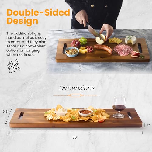 TIDITA 30" Large Acacia Wood Charcuterie Board, Built-in Handles, Raw Edge | Dual-sided Design, Extra Long Wooden Serving Cheese Boards, Rectangular Serving Platter for Meat Steak, Cracker Appetizers - color: Acacia, size: 30" x 9.8" x 1"