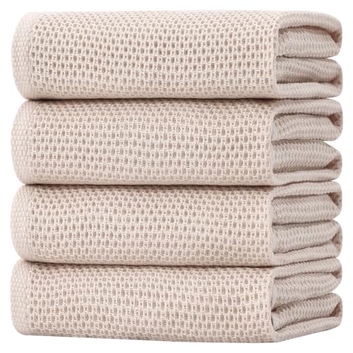 Homaxy 100% Cotton Oversized Waffle Weave Kitchen Towels 4-Pack, Beige | 20 x 28 Inches, Ultra Soft Absorbent Dish Towels, Quick Drying Large Cleaning Towels - color: Beige, size: 20 X 28 - 4 Pack