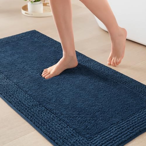 Madison Park Splendor Reversible 100% Cotton Bath Rug, 24 x 44, Navy | Tufted Bathroom Mat, 3000 GSM, Hotel Quality, Luxurious Plush, Medium Pile, Absorbent, Quick Dry, OEKO-TEX, Shower Room Décor - color: Navy, size: 2' x 3'8" (Rectangular)