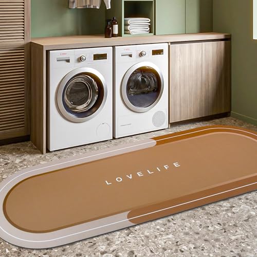 Rubber Bath mats Quick-Drying Non-Slip Bathroom mat Super Absorbent Bath mat Instant Dry Bath mat, Bathroom Rug in Front of The Kitchen Sink, Shower Room, Bathtub, Oval(Brown+17x59in) - color: Brown, size: 17x59in