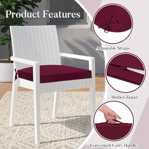 Basic Beyond Outdoor Cushions for Patio Furniture Waterproof Outdoor Chair Cushions Set of 4-19 x 19 x 3 Inch Thick Patio Chair Cushions with Adjustable Ties, Dark Red - color: Dark Red