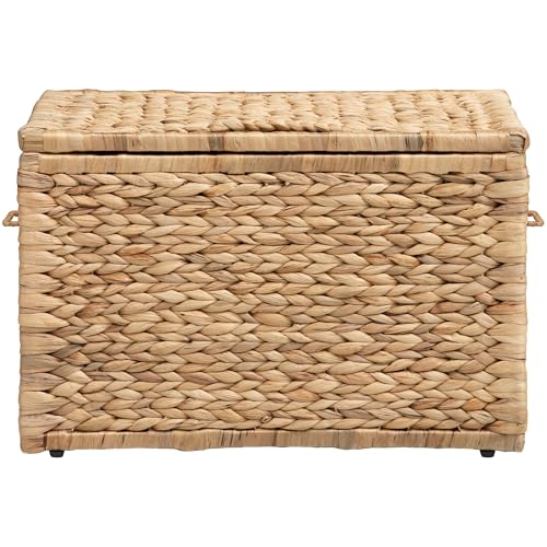 Storage Trunk with Metal Frame, Natural, 20.5 by 14.8 by 13.4 Inches | Safety Hinge, Heavy-duty Wicker Chest, Handwoven Water Hyacinth - color: Natural (Hyacinth), size: 20.5" x 14.8"