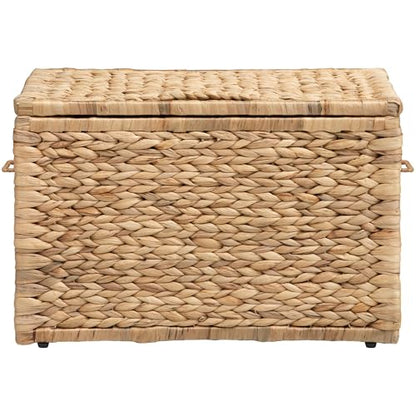 Storage Trunk with Metal Frame, Natural, 20.5 by 14.8 by 13.4 Inches | Safety Hinge, Heavy-duty Wicker Chest, Handwoven Water Hyacinth - color: Natural (Hyacinth), size: 20.5" x 14.8"