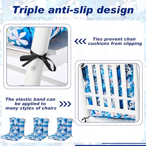 Hoteam 4 Set Outdoor Patio Chair Cushions 20 x 42 in Deep Seat Waterproof Patio Cushions Set for Furniture Replacement Removable Seat and Back (Blue Plumeria) - style: Blue Plumeria