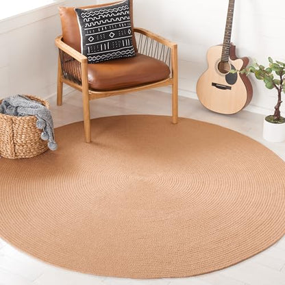 SAFAVIEH Braided Collection Area Rug - 4' Round, Tan, Handmade Country Farmhouse, Ideal for High Traffic Areas in Living Room, Bedroom (BRD402E) - color: Tan, size: 4' (Round)