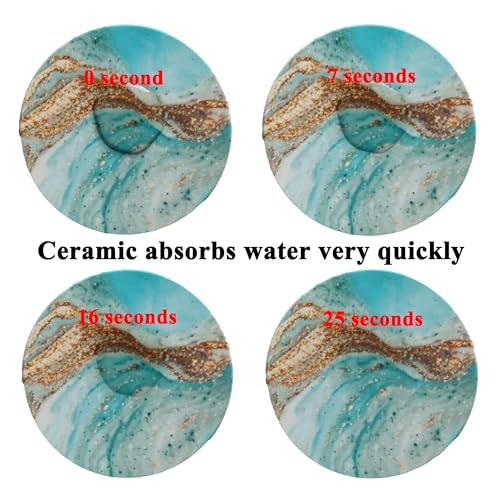 Blue Marble Ceramic Coasters with Holder Absorbent Drink Coaster Set Outdoor Round Abstract Cute Table Decorative Coffee Cup Beverage Fun Wine Beer Bar Gold Housewarming 6 Pack - style: blue gold
