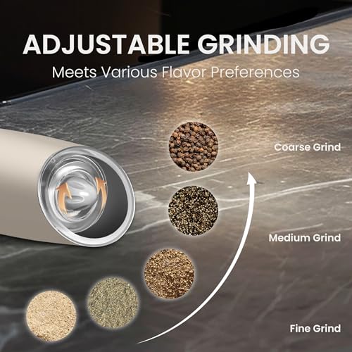 Rechargeable Gravity Salt Pepper Grinder Set, 2 Pack (Khaki) | Gravity Rechargeable Grinder With Led Light & Adjustable Coarseness, No Extra Batteries Needed For Kitchen Seasoning - color: Rechargeable/2pcs/Khaki