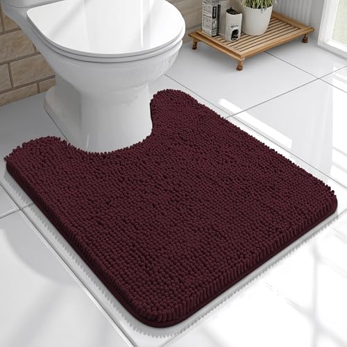 OLANLY Toilet Rugs U-Shaped 20x20, Soft Absorbent Chenille Contour Rugs | Black Cherry, Quick-Drying Rubber Backing, Machine Washable Non-Slip Shaggy Bathroom Mat for Toilet, Home Decor Accessories - color: Black Cherry, size: 20" X 20" Contour Rug