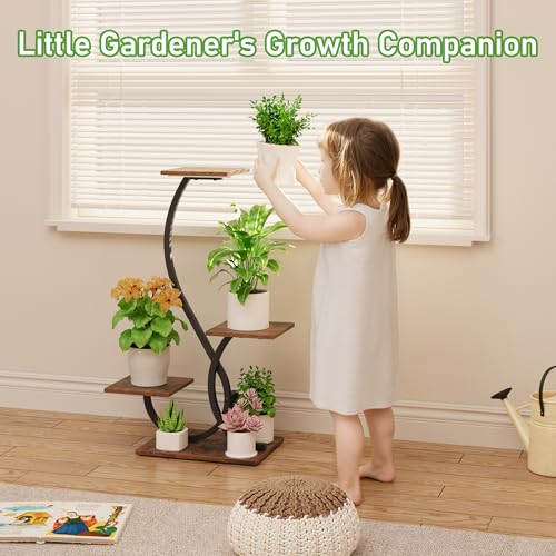 BACEKOLL Plant Stand with Grow Lights 4 Tier Metal Indoor Plant Shelf 32" | S-Shaped Corner Plant Stands Indoor, Grow Light Dimmable Timer, 17" Spacing, Anti-tip Straps, Easy Setup, Black Plant Shelves