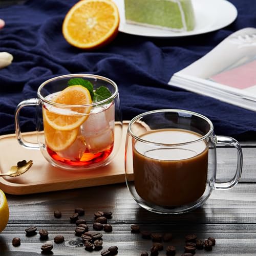 Unbreakable Double Walled Glass Coffee Mugs 10 fl oz, Borosilicate Glass, Insulated Coffee Mugs Set of 4, Microwave & Refrigerator Safe - size: 4 count