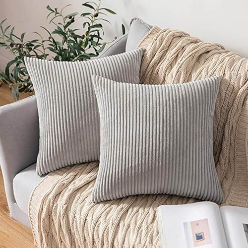 18x18 Throw Pillow Covers Pack of 2, Soft Corduroy Striped Boho Throw Pillow Covers,Cushion Case,Decorative Pillow Covers for Living Room Home Decor Cushion Farmhouse - color: Grey