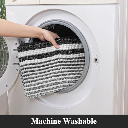 HEBE Chenille Bathroom Rugs Sets 3 Piece, Non Slip Washable Bath Mats Set | Absorbent Bathroom Mat Set, Soft Bath Rugs, Ultra Plush Bath Mat and U-Shaped Contour Toilet Rug Set for Tub Shower, Black - color: Black