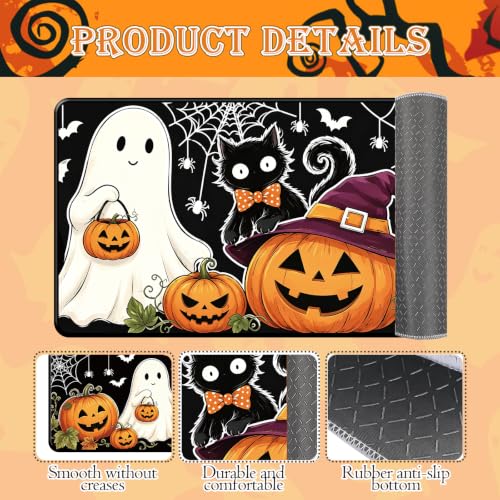 Halloween Kitchen Mats, Boo Pumpkin Ghost Kitchen Rugs | Set of 3, Non-Slip, Spooky Black Cat, Absorbent, Floor Mat for Halloween Holiday Indoor Outdoor Home Decor, 16x28, 16x47 Inch
