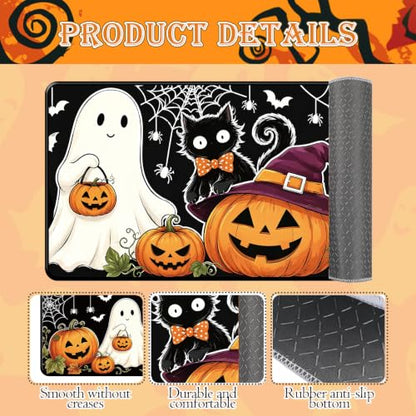 Halloween Kitchen Mats, Boo Pumpkin Ghost Kitchen Rugs | Set of 3, Non-Slip, Spooky Black Cat, Absorbent, Floor Mat for Halloween Holiday Indoor Outdoor Home Decor, 16x28, 16x47 Inch