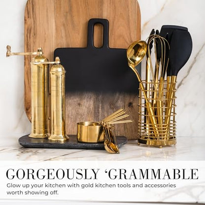 Styled Settings Black and Gold Kitchen Utensils Set, 15-Piece | Nonstick BPA-Free Silicone Cooking Utensils with Measuring Cups and Spoons - Luxury Kitchen Accessories for Stylish Cooking - color: 15 Piece Black & Gold