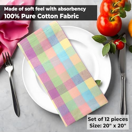Urban Villa Cloth Napkins Cotton 20x20 (Set of 12) Lagyp - color: 003 Easter Checks, size: 20" x 20" (Set of 12)