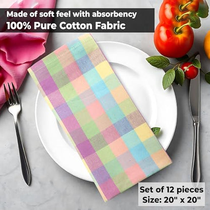 Urban Villa Cloth Napkins Cotton 20x20 (Set of 12) Lagyp - color: 003 Easter Checks, size: 20" x 20" (Set of 12)