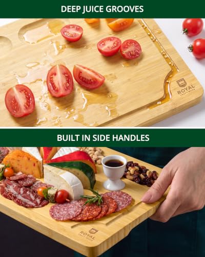 ROYAL CRAFT WOOD Bamboo Cutting Board with Juice Groove - Kitchen Chopping Board for Meat Cheese and Vegetables, Heavy Duty Serving Tray - color: Natural, size: 17.8"L x 12"W
