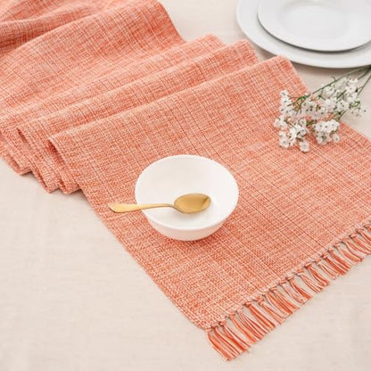 100% Cotton Table Runner - 72x13 Inch, Chambery Textured Table Runner, Durable & Elegant for Dining Table, Wedding, Restaurant, Oeko-TEX Certified - Burnt Orange - color: Burnt Orange