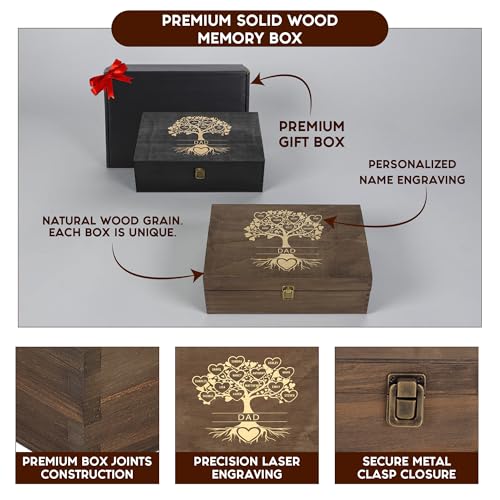Personalized Wooden Memory Box – Engraved Family Tree Keepsake Box with Custom Hearts & Names | Wooden Keepsake Storage for Photos, Letters & Special Memories | Gift for Dad, Family & Anniversary - style: 20. Dad Family Tree
