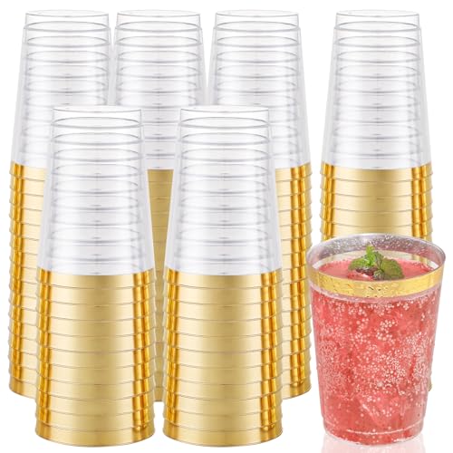 I00000 50 Pack 12 oz Gold Plastic Cups, Premium Gold Rimmed Plastic Cups | Heavy Duty, BPA-Free, Everyday Use, Bulk Catering, Wine Glasses, Cocktail Glasses, Gold Cups Perfect for Party & Wedding - color: 12-Gold-50