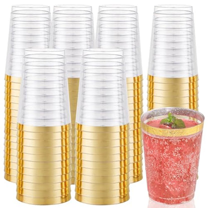 I00000 50 Pack 12 oz Gold Plastic Cups, Premium Gold Rimmed Plastic Cups | Heavy Duty, BPA-Free, Everyday Use, Bulk Catering, Wine Glasses, Cocktail Glasses, Gold Cups Perfect for Party & Wedding - color: 12-Gold-50