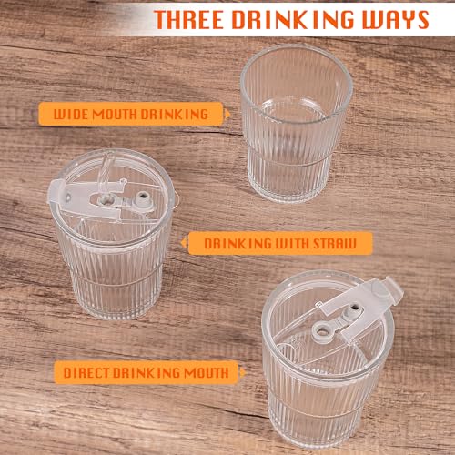 13oz/400ML Glass Tumbler with Straw and Lid Ribbed Vertical Ice Coffee Cups Sealed Carry on for Coffee Iced Tea, Thick Wall Glassware Tumbler Water Glass - color: 1Pack Clear-A