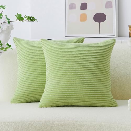 Home Brilliant Pillow Covers 16x16 Striped Velvet Cushion Covers for Chair Couch Decor Set of 2 Decorative Pillowcase Sage, 40cm, 16 x 16 Inch, Apple Green - color: Apple Green, size: 16" x 16" (Pack of 2)