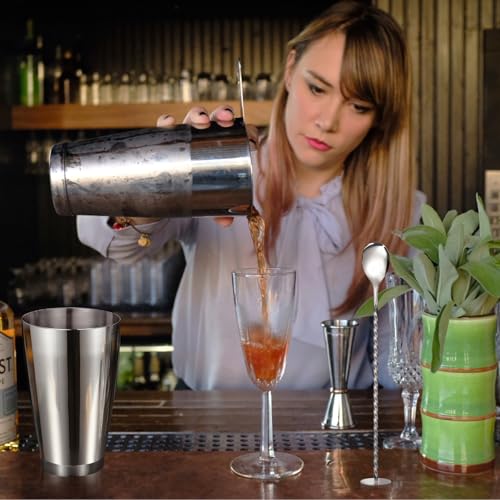 Mwellewm Cocktail Shaker Boston Shaker Set 15 Pcs Professional Bartender Kit Bar Shaker Stainless Steel Drink Shaker Bartending Martini Shaker Tin Mixed Alcohol Shaker Tool for Beginner(Silver) - color: Silver
