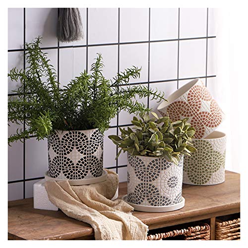 Liudan Flower Pot Plant Pots with Drainage Hole and Saucer Ceramic Indoor Planter Round Flower Planter Pot with Tray Modern Decorative Gardening Pot Garden Pots (Style : D)