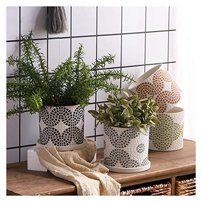 Liudan Flower Pot Plant Pots with Drainage Hole and Saucer Ceramic Indoor Planter Round Flower Planter Pot with Tray Modern Decorative Gardening Pot Garden Pots (Style : D)