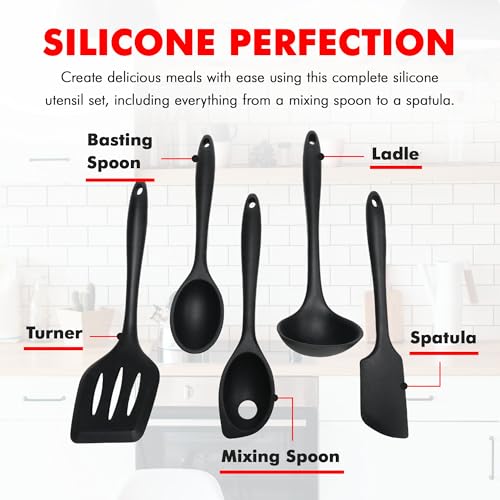 Chef Craft Premium Silicone Kitchen Tool and Utensil Set, 5 Piece, Black - color: Black, size: 5 Piece Set
