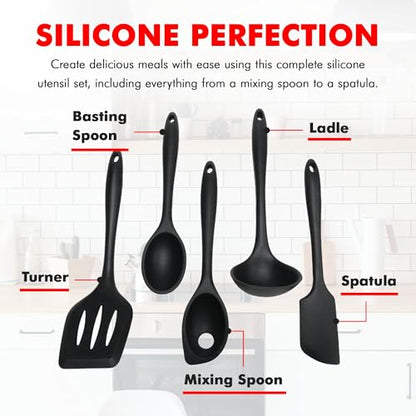 Chef Craft Premium Silicone Kitchen Tool and Utensil Set, 5 Piece, Black - color: Black, size: 5 Piece Set