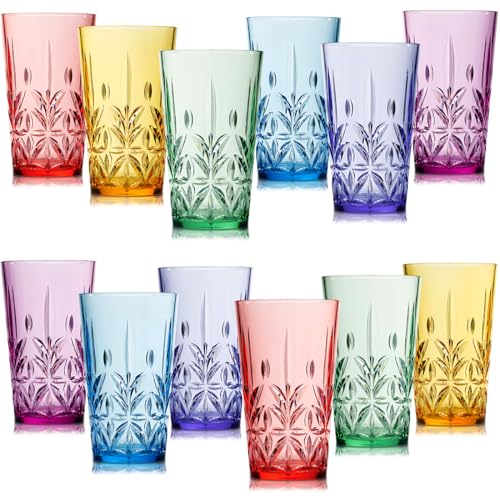 Bravario Royal Plastic Drinking Tumbler, Premium Quality Water Glasses, Dishwasher-Safe BPA-Free Durable Mixed Colors Assorted Stackable Cups, 18 oz Set of 12 - size: Tall, Set of 12