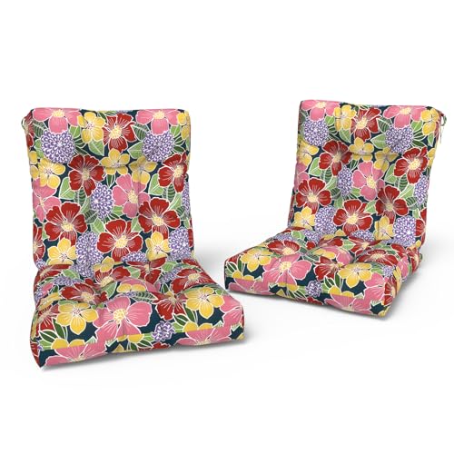 LVTXIII Outdoor Tufted Seat Cushions, Solid Seat and Back Chair Cushion with Ties, Patio Replacement Rocking Chair Cushion for Outdoor Furniture Use, 21 W x 21D, 2 Pack, Flower Bloom - color: Flower Bloom, size: 42x21x4