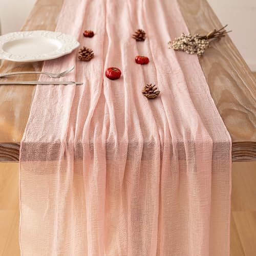 Pink Cheesecloth Table Runner 120 Inches for Party Boho Home Decorations | For Wedding Baby Shower Bridal Shower Birthday Engagement Party 10FT Rustic Boho Home Decor - color: Blush Pink, size: 35"x120"(Pack of 1)
