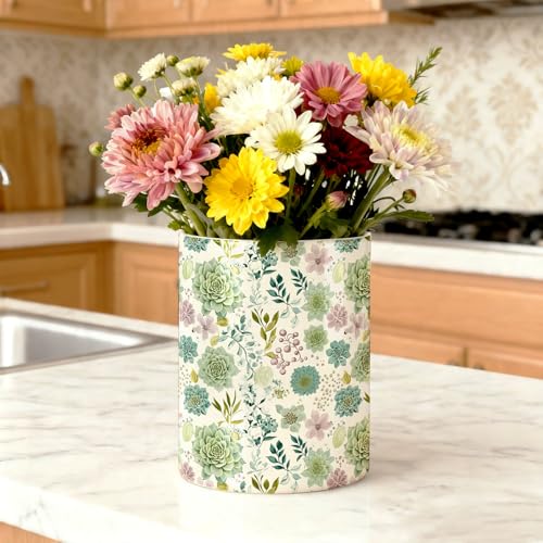 Succulent Floral Kitchen Utensil Holder, Summer Ceramic Utensil Holder , Cooking Utensil Crocks for Kitchen Countertop, Kitchen Decorations Rustic Farmhouse Decor