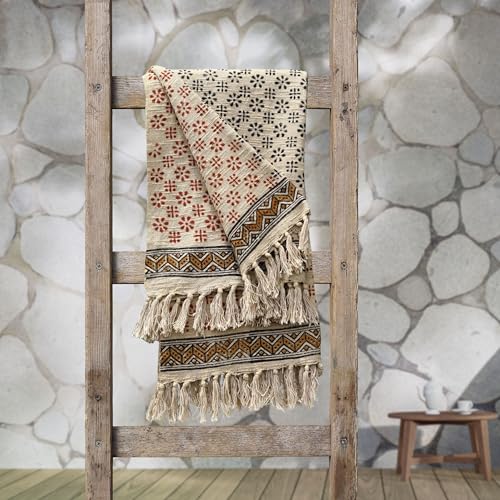 Trade Star Decorative Premium Quality Cozy Throw Blanket 100% Cotton Blanket with Tassels for Room Decor Designer Cotton Throw with Beautiful Syahi-Begar Block Printing 50x70 Inches (THROW BLANKET 16) - color: Throw Blanket 16